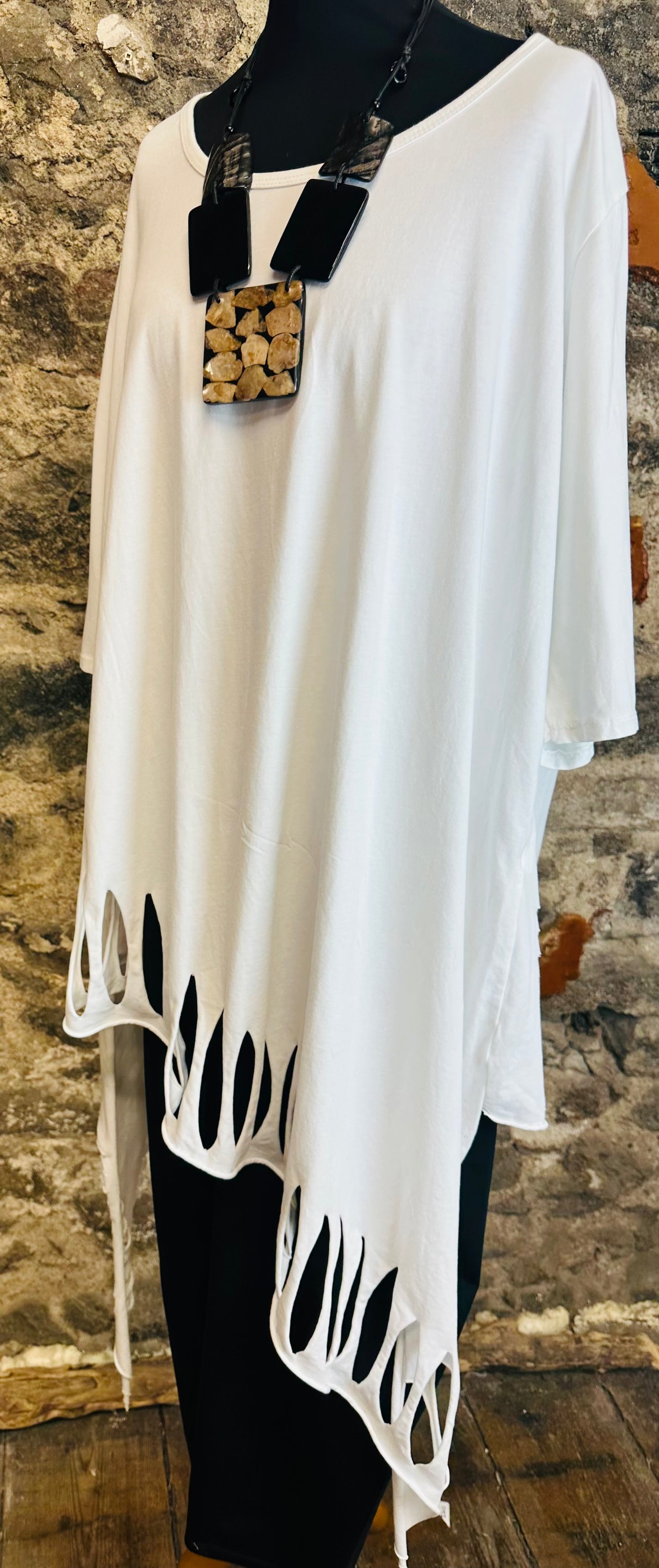 “Isabella “ white lazer cut detail asymmetric tunic