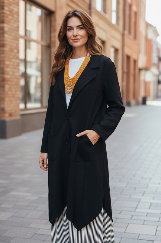 “Lacey “ Italian irregular hem jacket ebony black