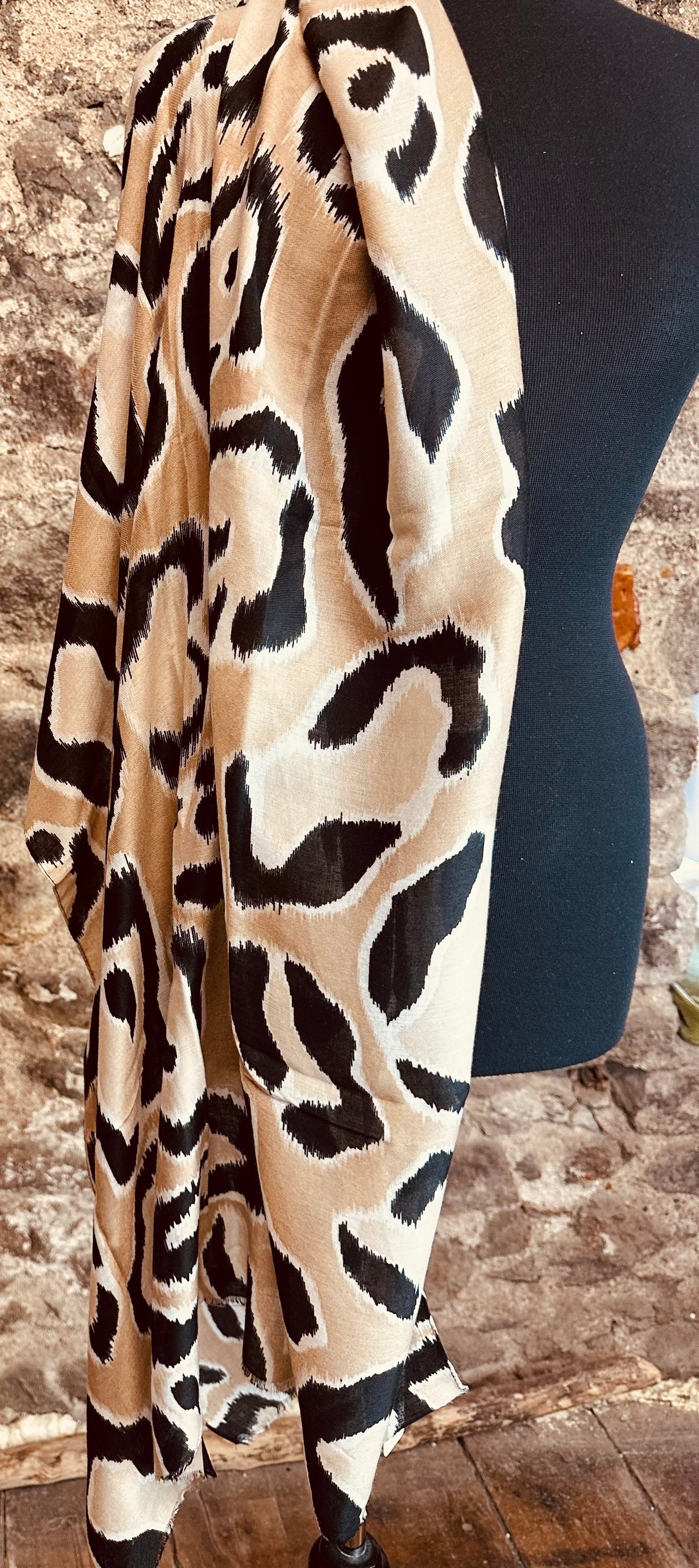 Stone ivory and black autumnal large wrap