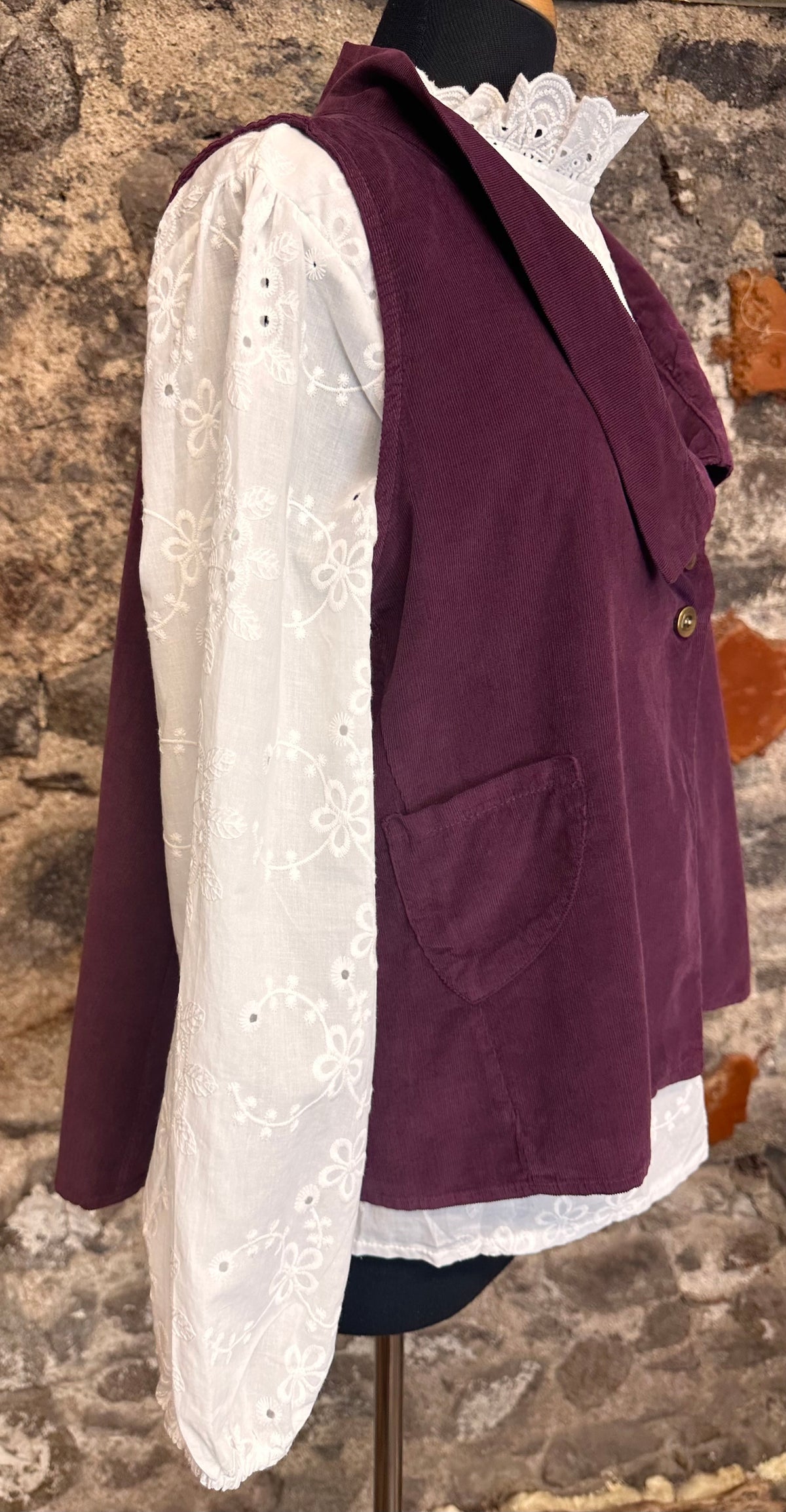 “Kellie” plum pin corduroy waistcoat