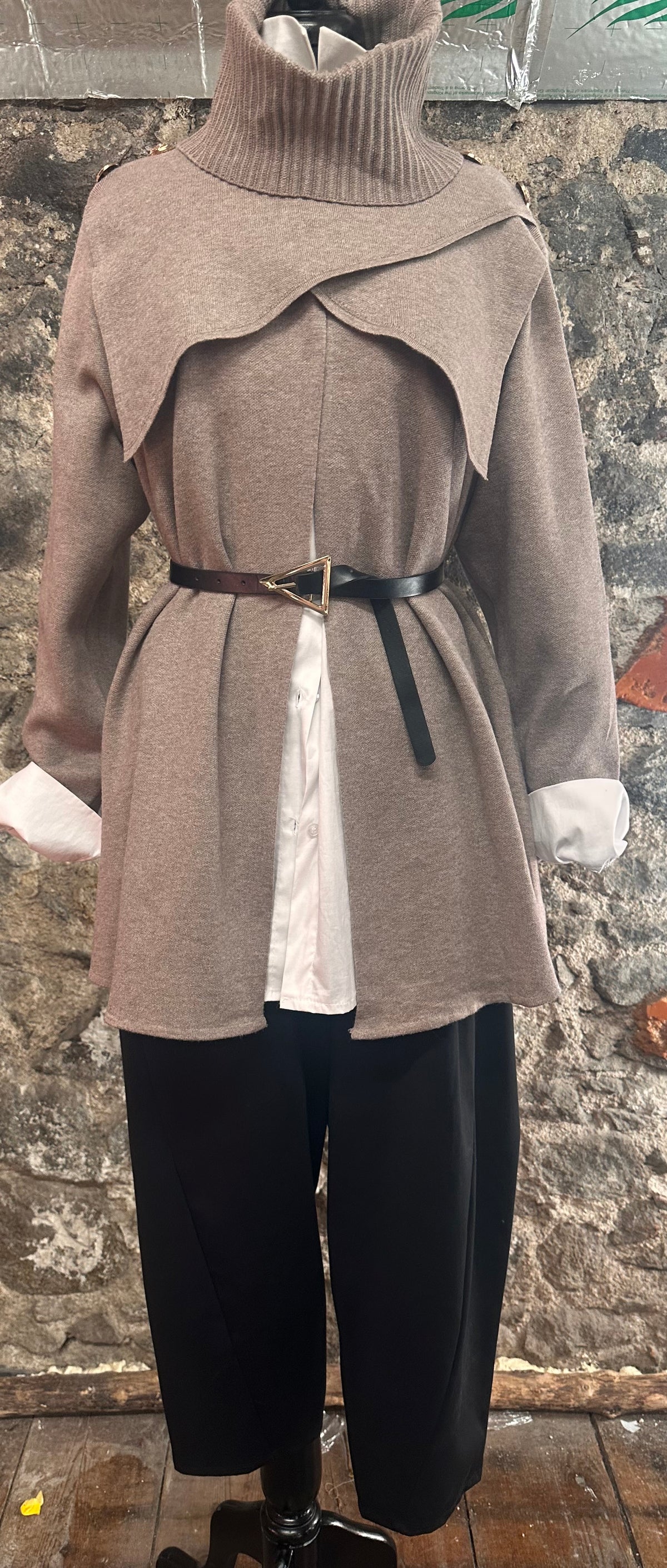 “Rosie “mocha cowl neck cape Italian knit