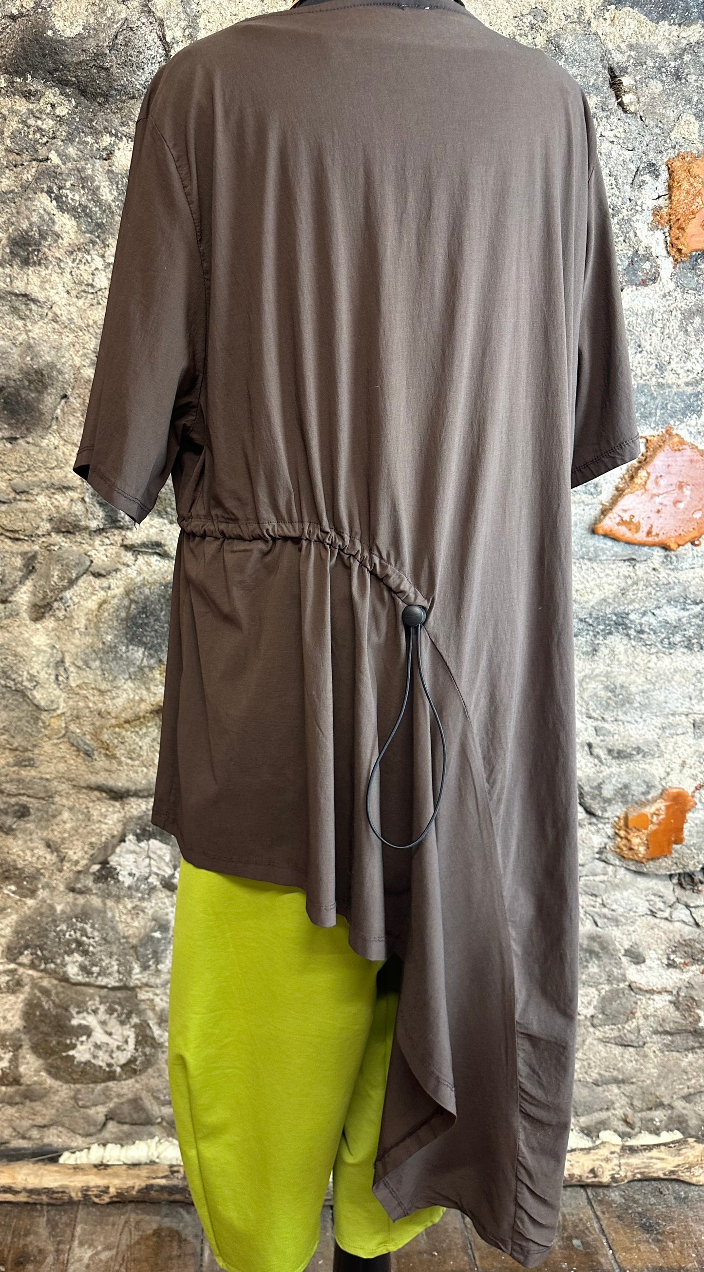 “Perri “ asymmetric adjustable tog Italian chocolate tunic