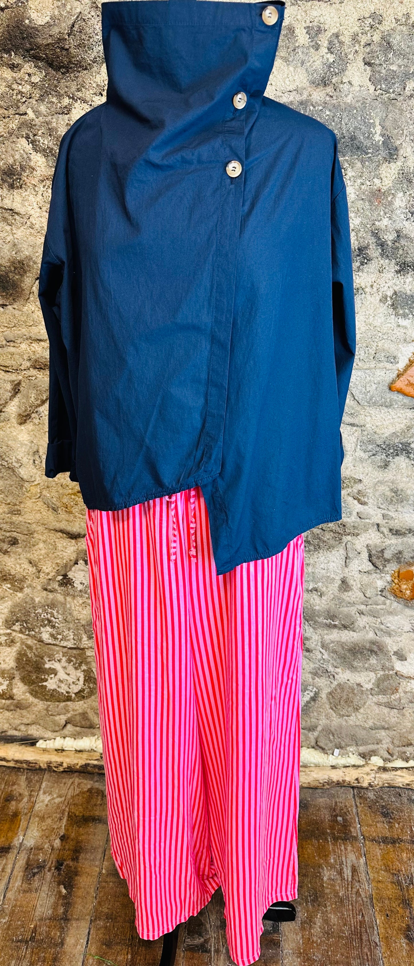 “Suzie”navy funnel neck cotton Italian jacket