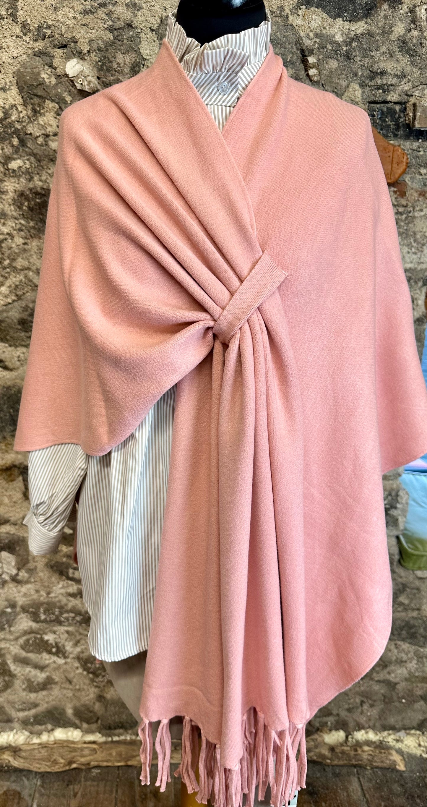 “Chelsea “ strawberry salmon pink cosey fine knit wrap
