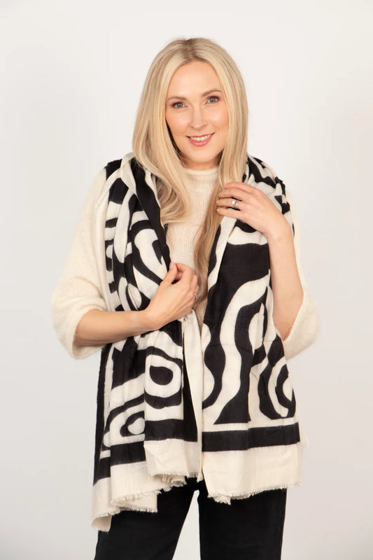 Monochrome black and cream large wrap