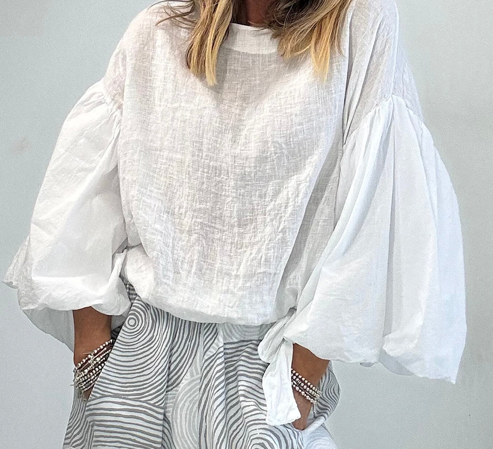 Petra …white linen /cotton Italian blouse