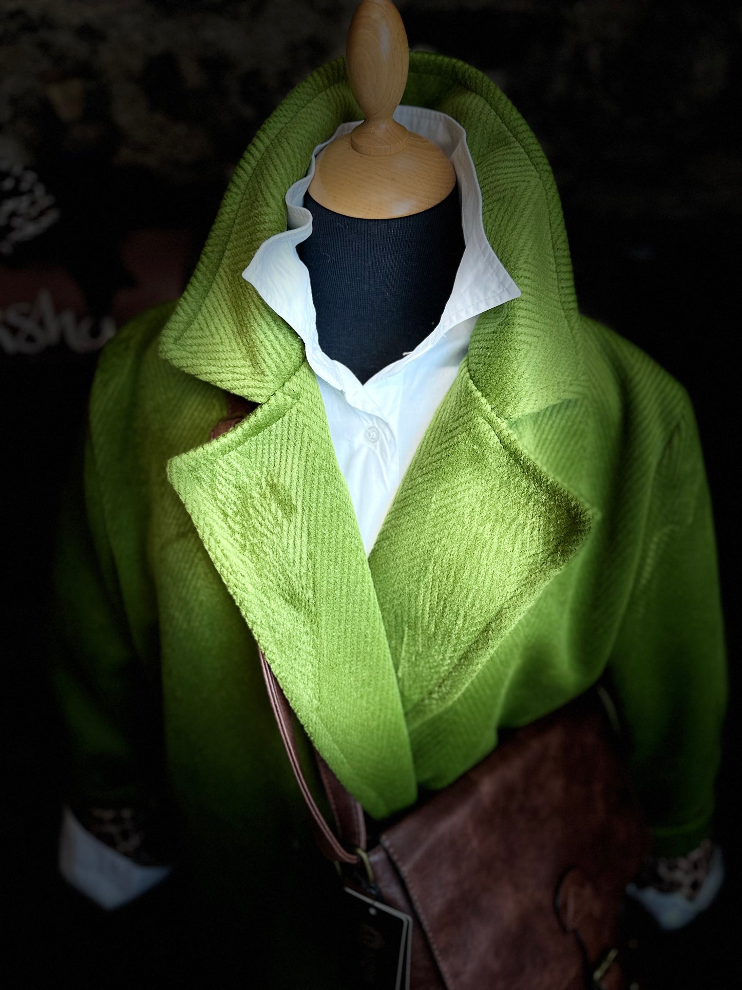 “Lydia “ lime chevron corduroy Italian dress coat