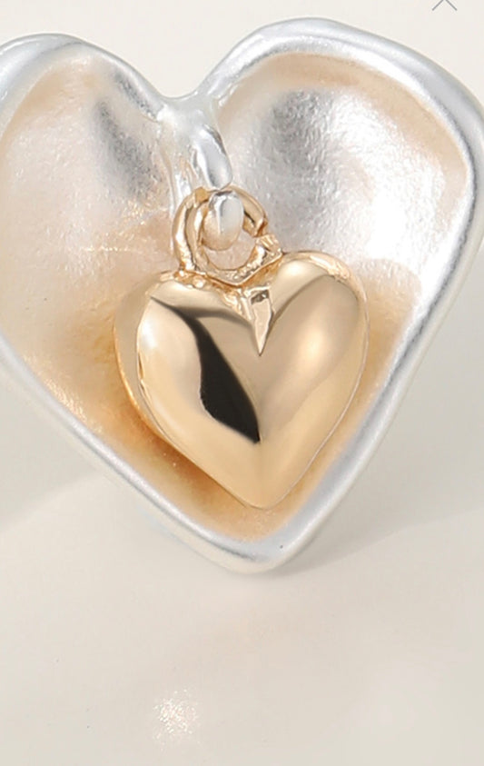 Gold within silver little heart gift boxed studs