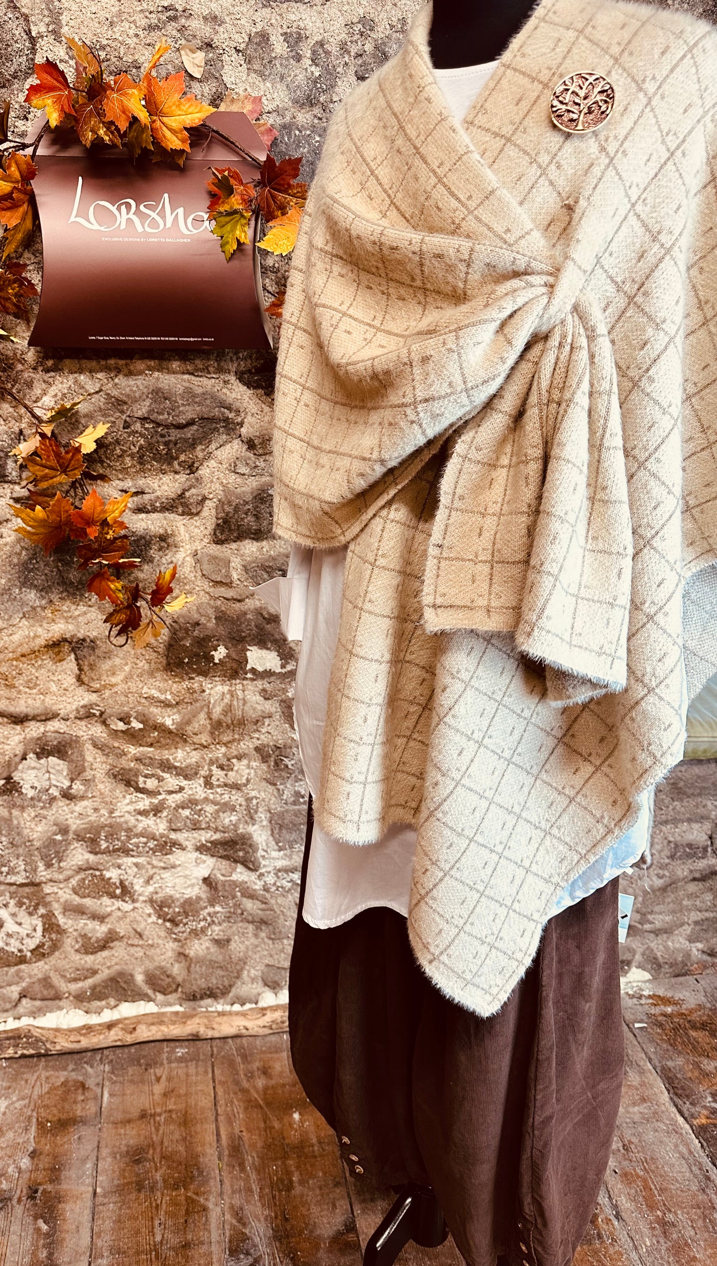 “Amèile” beige cape wrap/stole