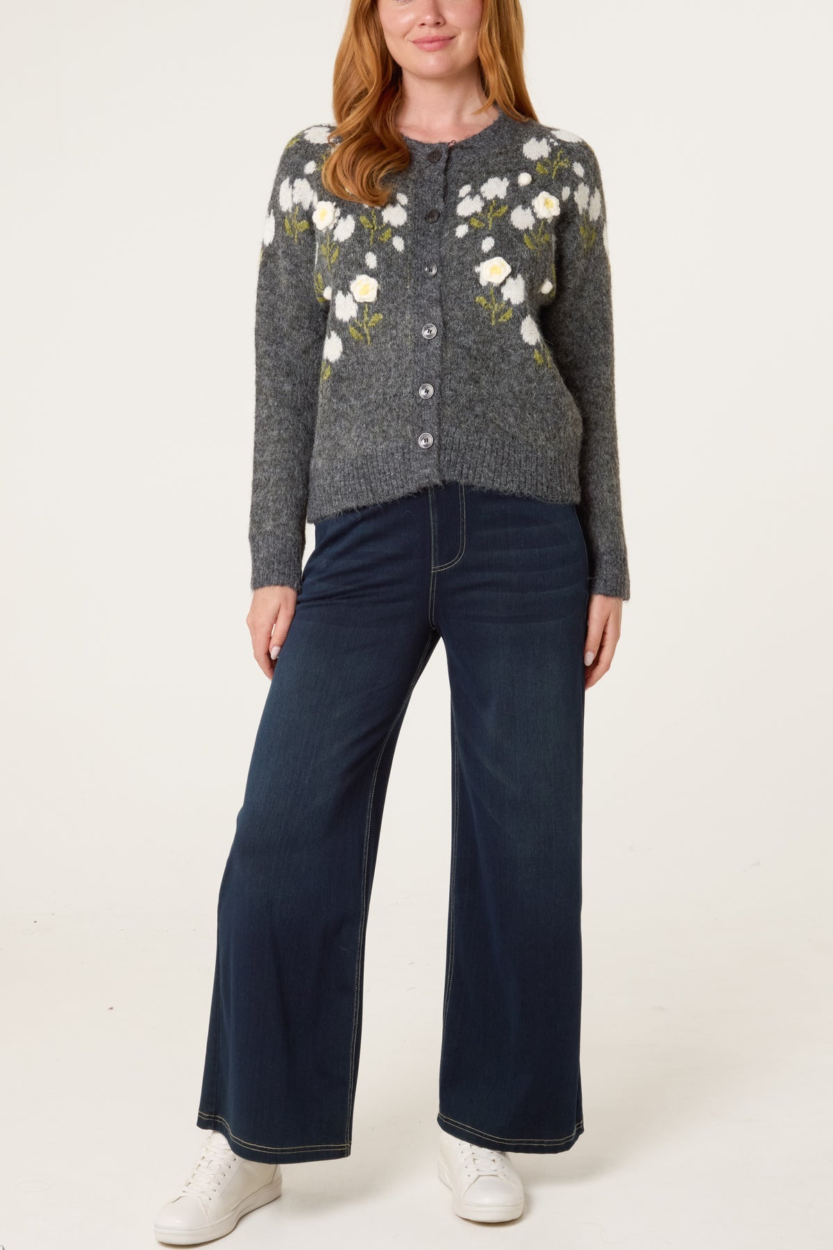 “Helena “ floral detail charcoal cardigan