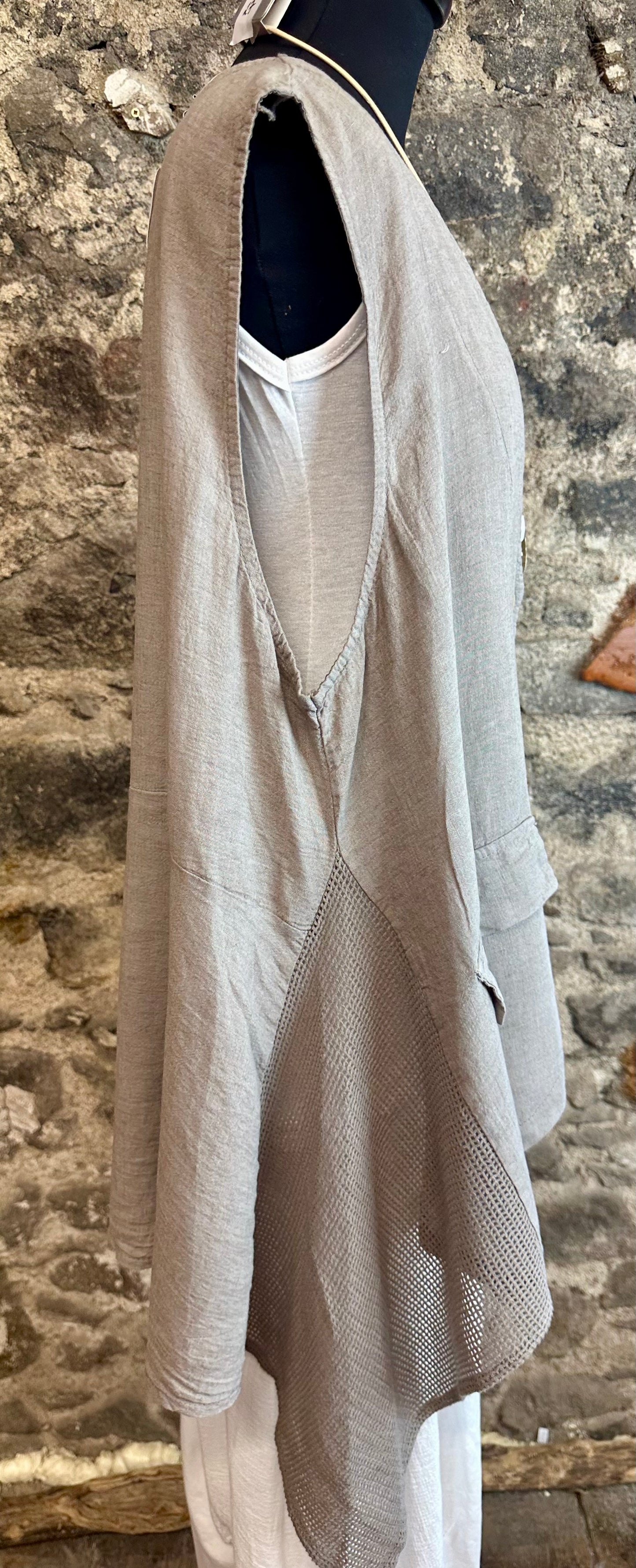 “Daisy “ mocha Italian asymmetric Italian linen waist coat