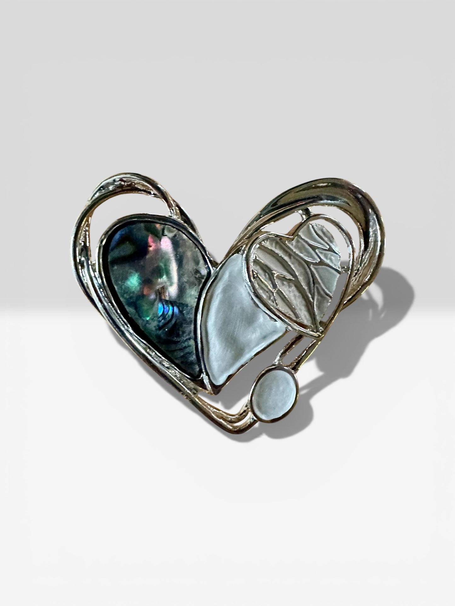 Stone and silver magnetic heart brooch