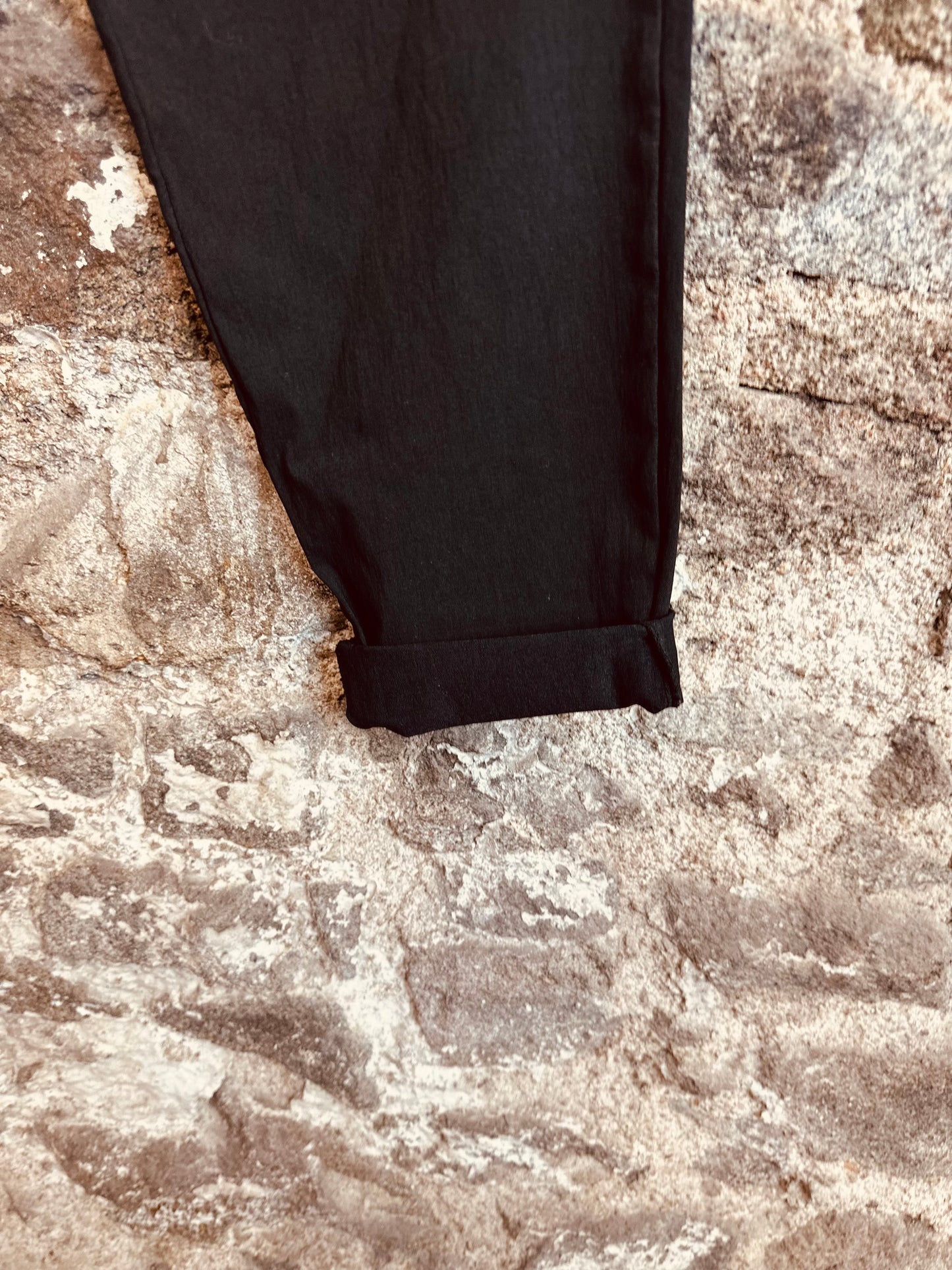 “Rachel “ black Italian magic stretch cigarette leg turn up trouser