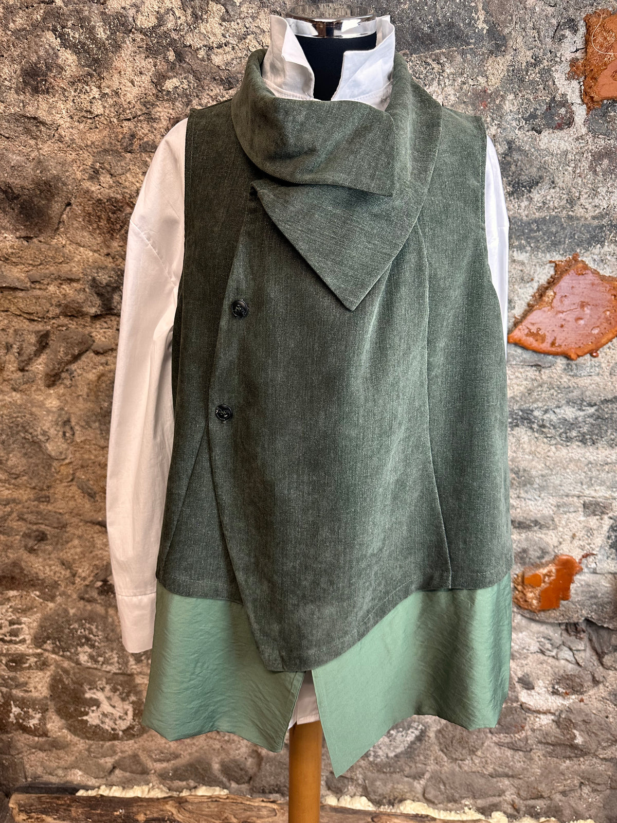 “Mandy “ olive kaki Italian asymmetric waistcoat