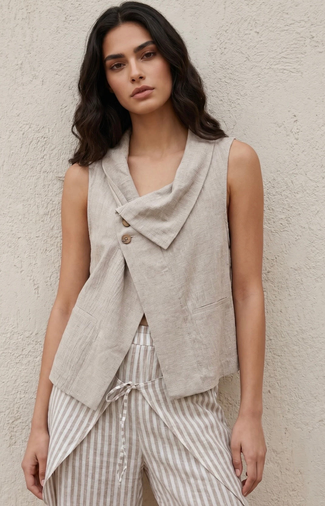 “Alisa “ mocha Italian linen / cotton mix waistcoat