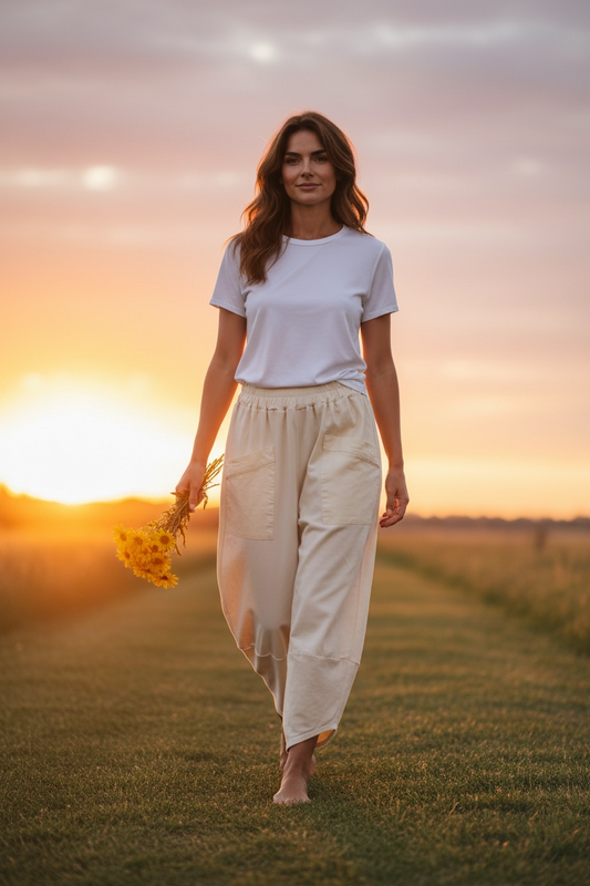 “Chrissie “ lemon Italian cotton and jersey Italian cocoon pants
