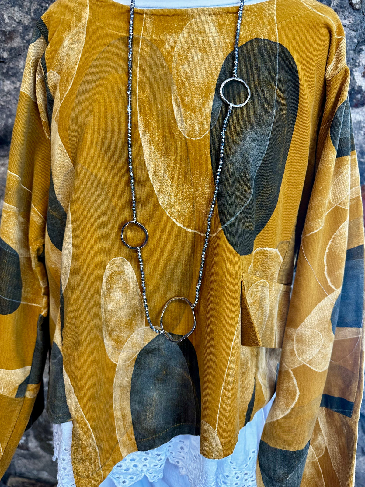 “Betty “mustard and slate pin corduroy tunic