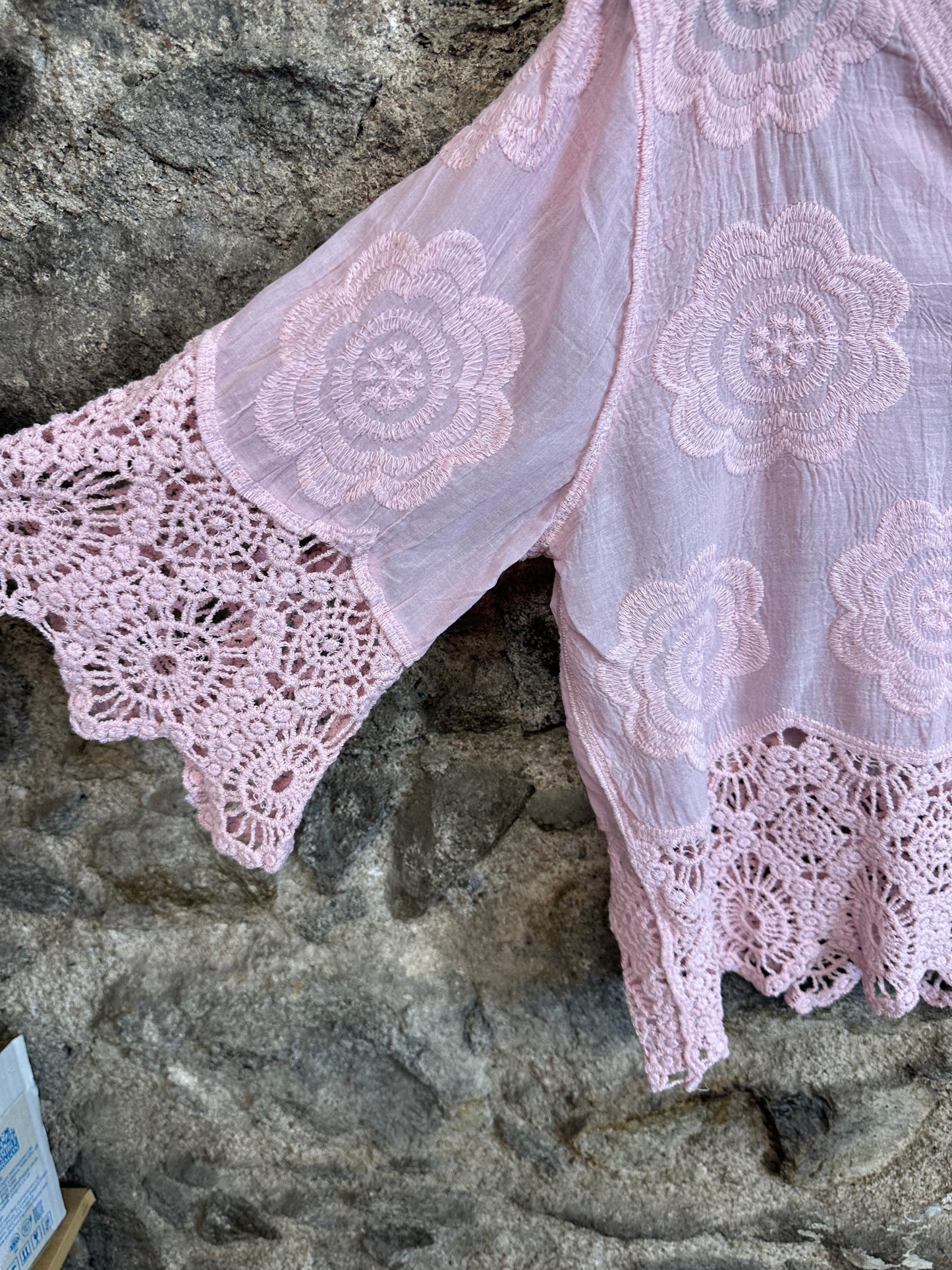 “Stevie  “ blush sorbet pink Italian crochet cover up