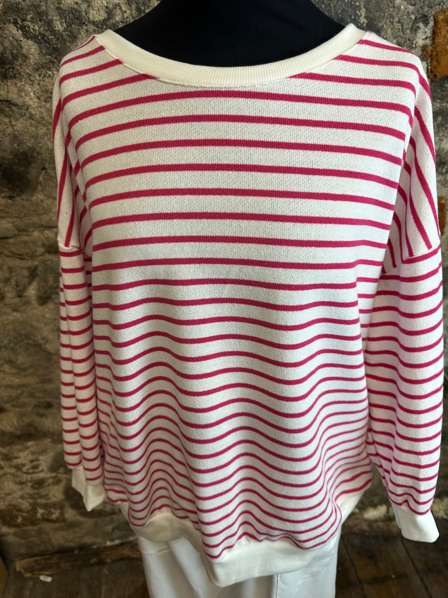 “Alana” Bretton stripe Italian sweatshirt reddish pink  /white