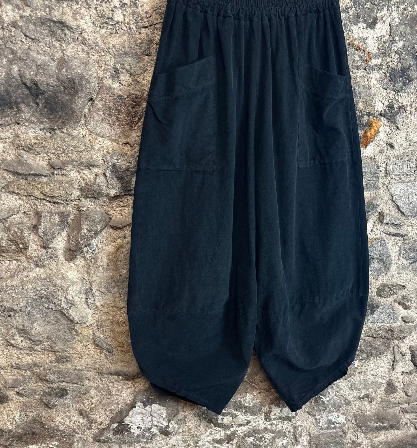 “Toni “ Ebony Black Italian needle corduroy cocoon cullottes