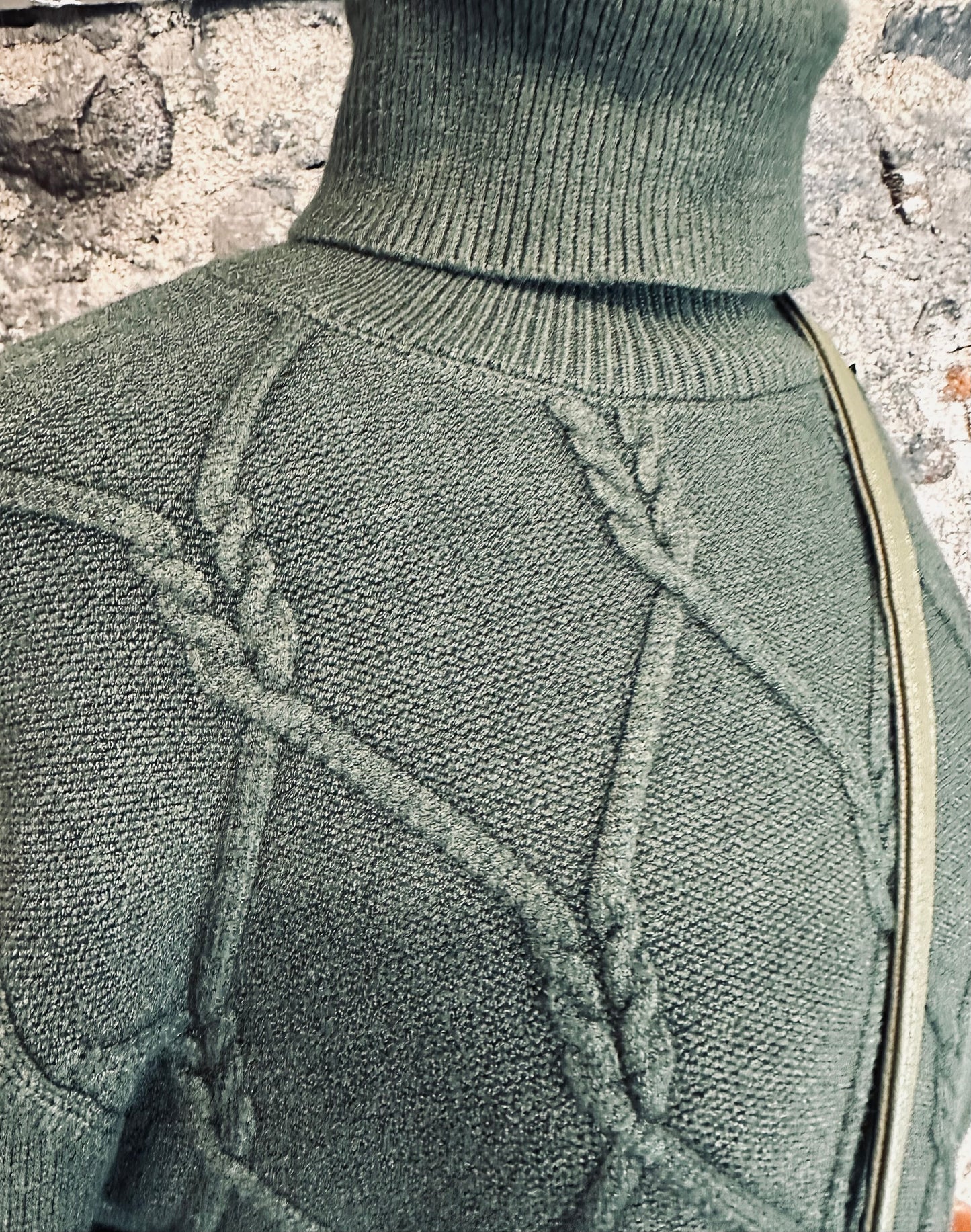 “Natalie “ Forest green high neck Italian cable knit polo