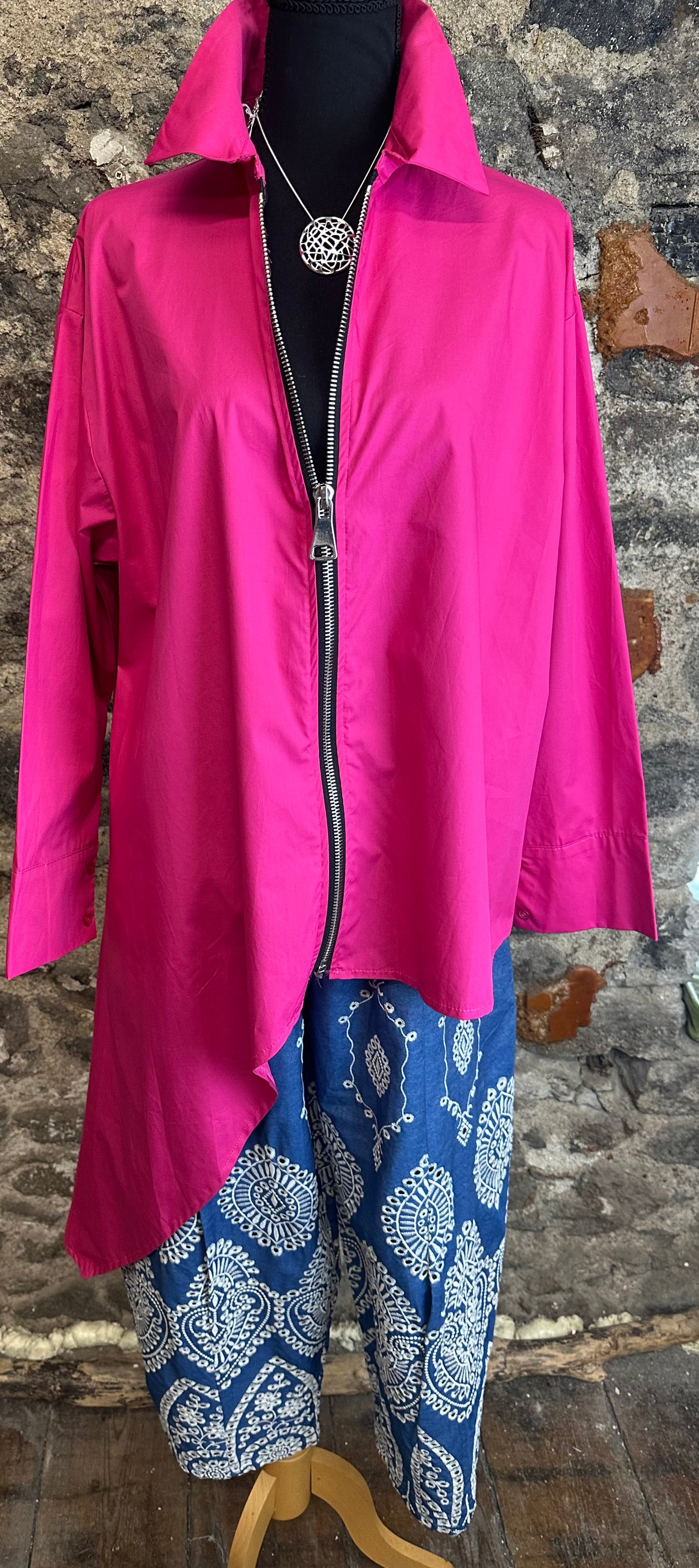 “Serrin “ fuchsia dramatic Italian asymmetric shirt