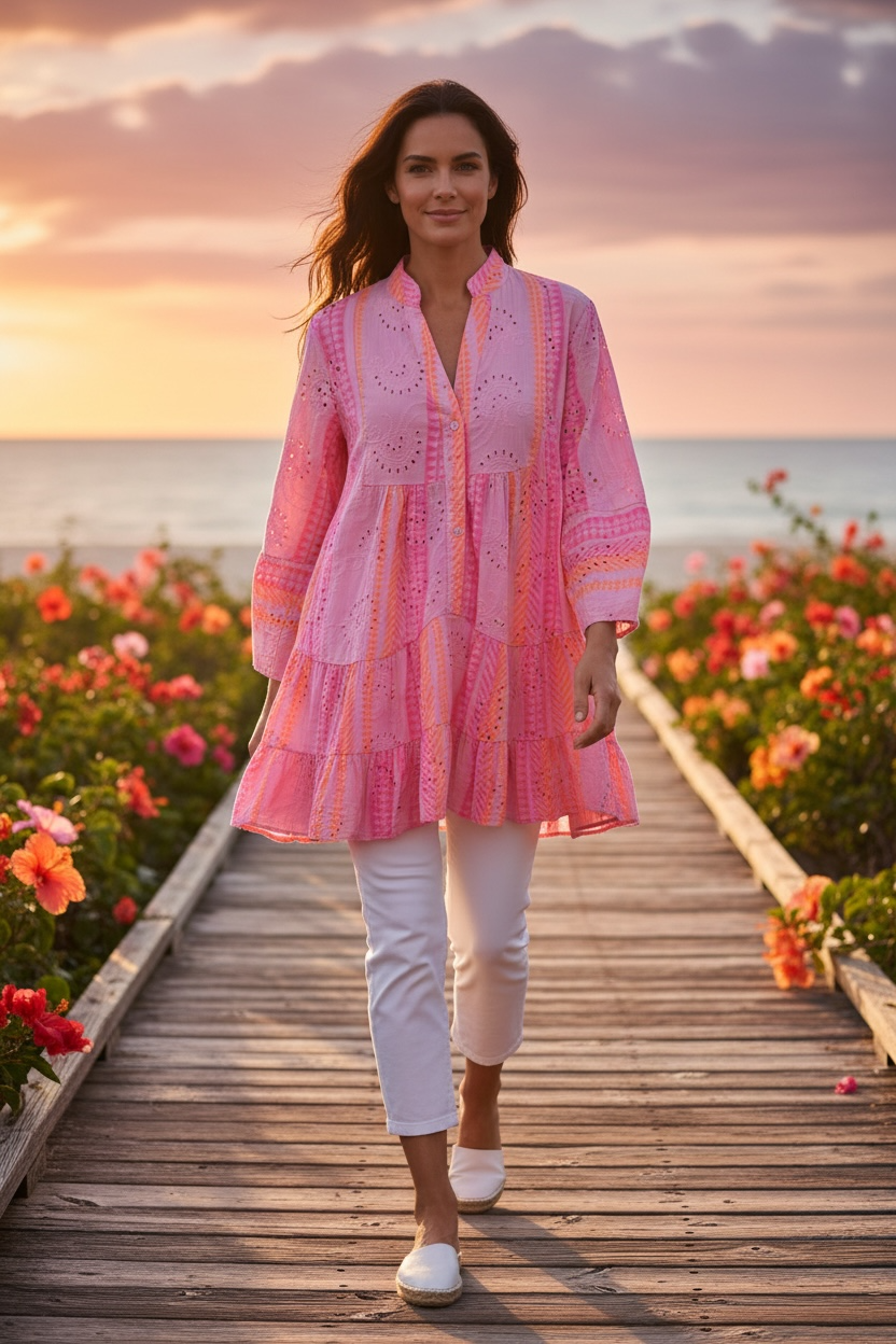 “Corrina” stunning Italian cerise lilac and tangerine dress tunic