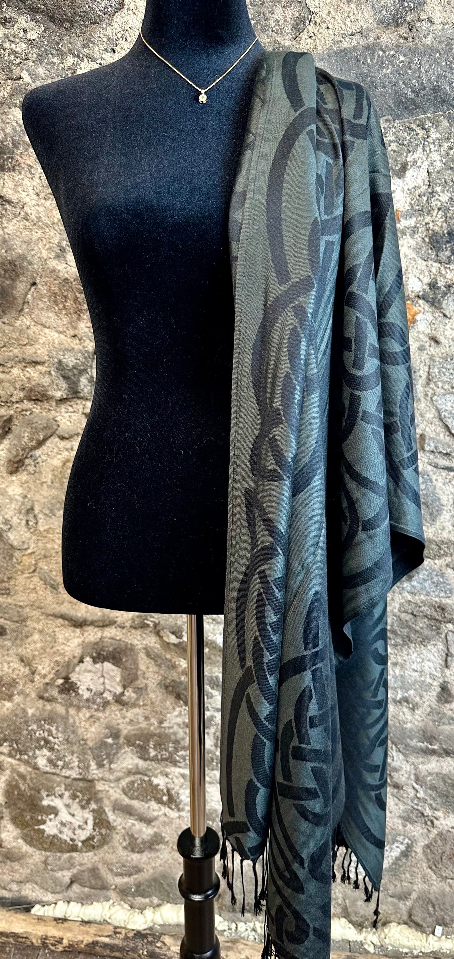 Ebony black heritage Irish designed knotwork pashmina