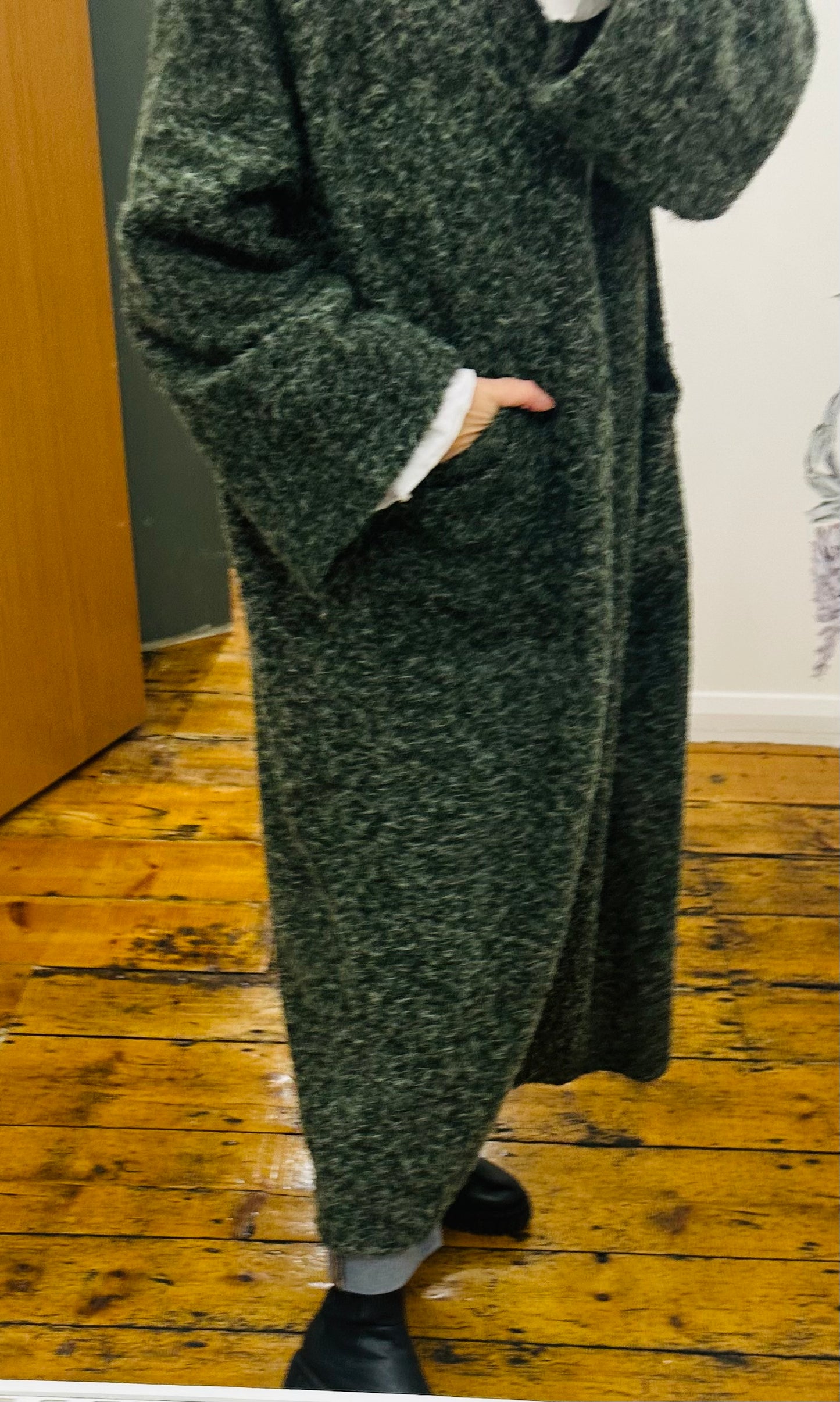 “Kiera “ Forest green cosey full length kimono shacket winter cardi