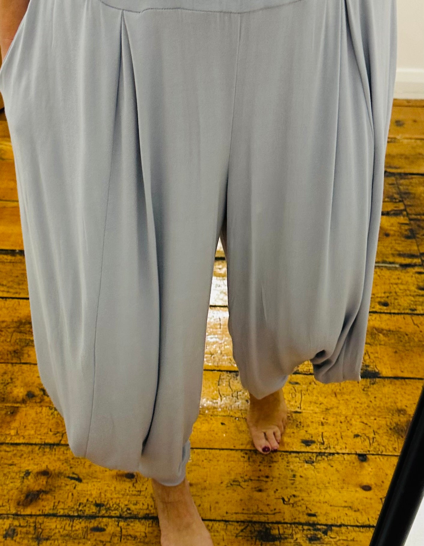 “Mixi “ dove grey harem jersey trousers