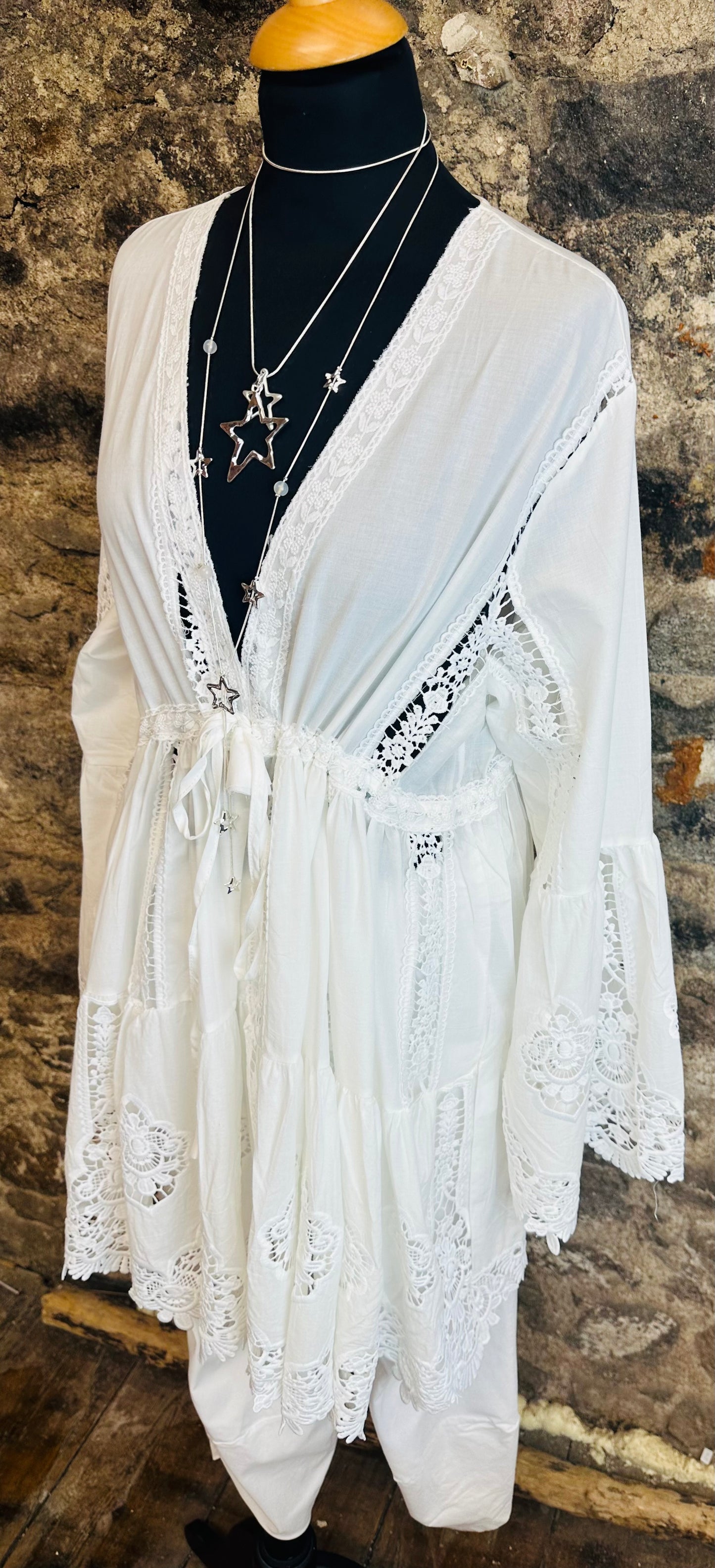 “Beatrice “ intricate detailed boho Ivory Italian tunic