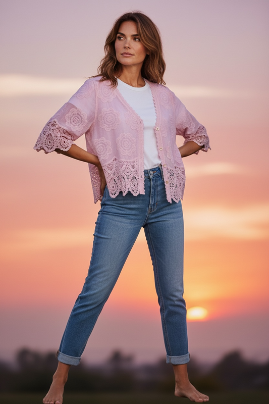 “Stevie  “ blush sorbet pink Italian crochet cover up
