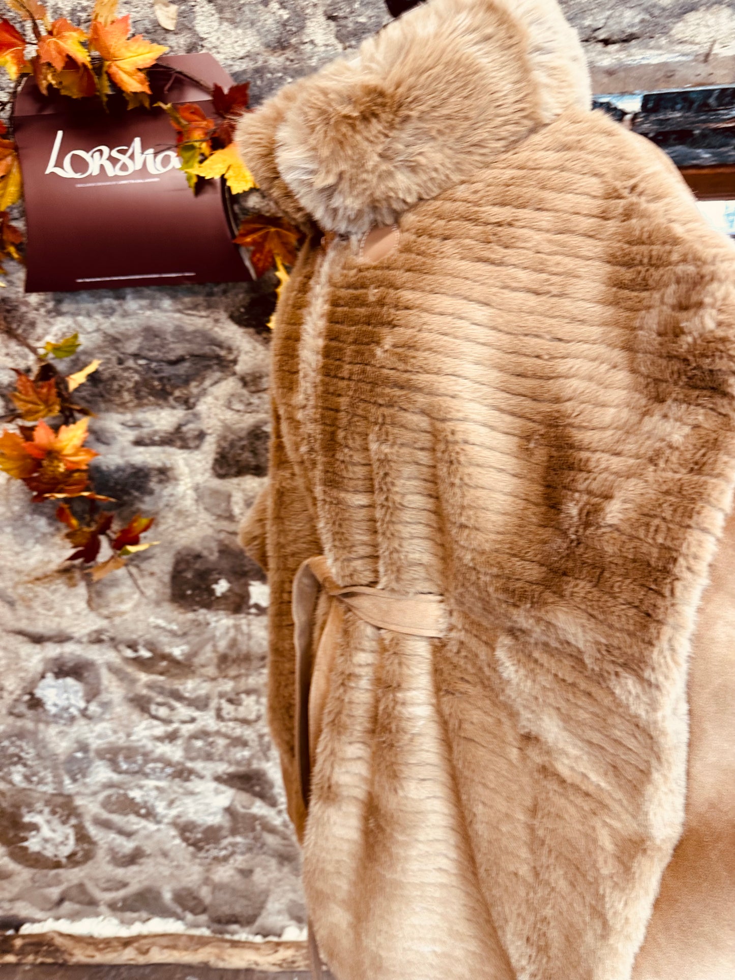 “Regina” bronze  Suedette vegan fur cape coat