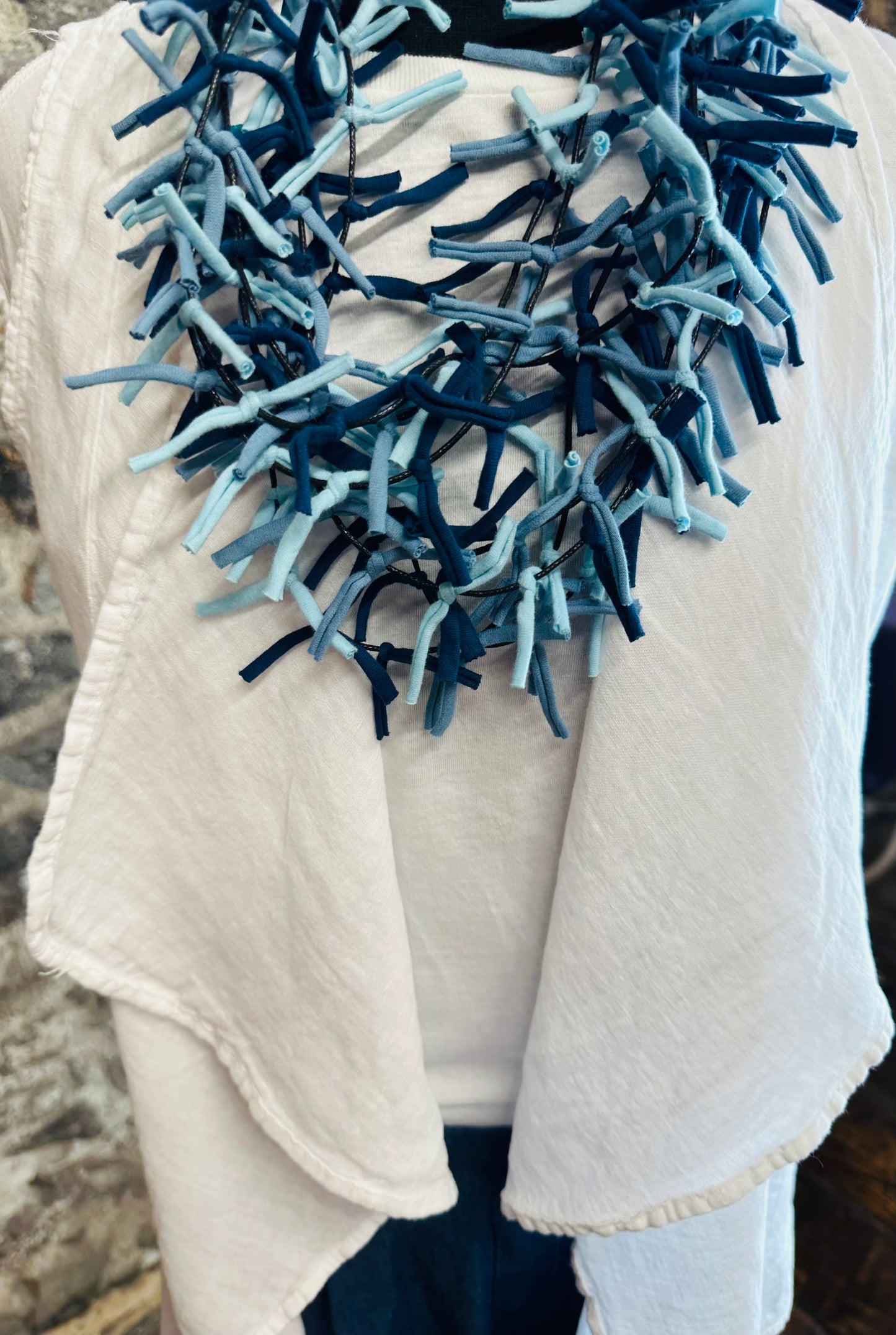 Lorsha statement textile neckpiece denim and navy