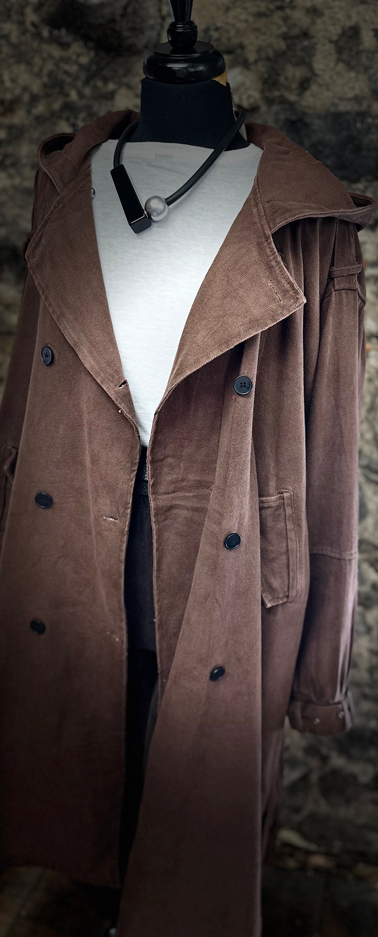 “Felicity “ coco brown hoided Italian trench coat