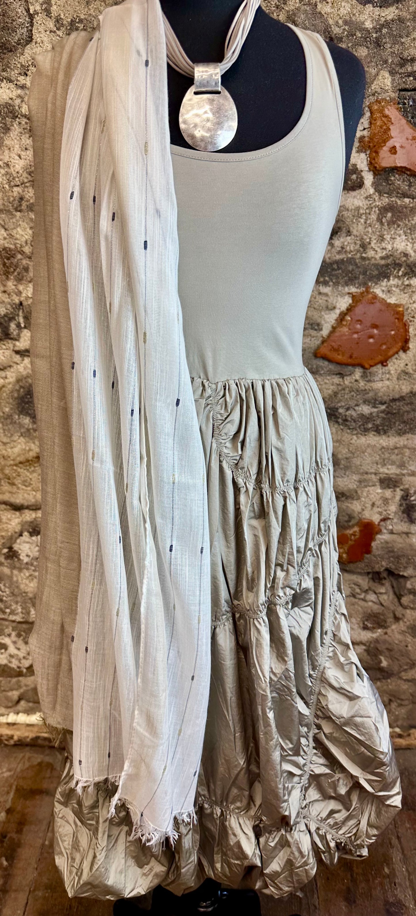 “Raina  “ mocha rushed Italian mixed fabric tank top dress