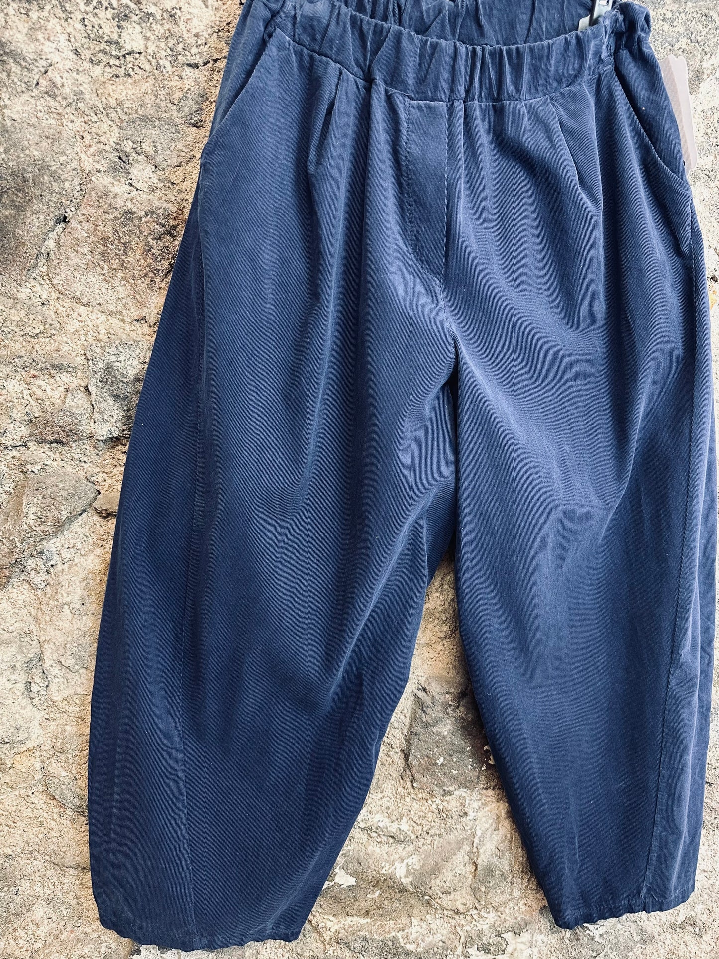 “Tess” indigo navy pin cord Italian cocoon pants