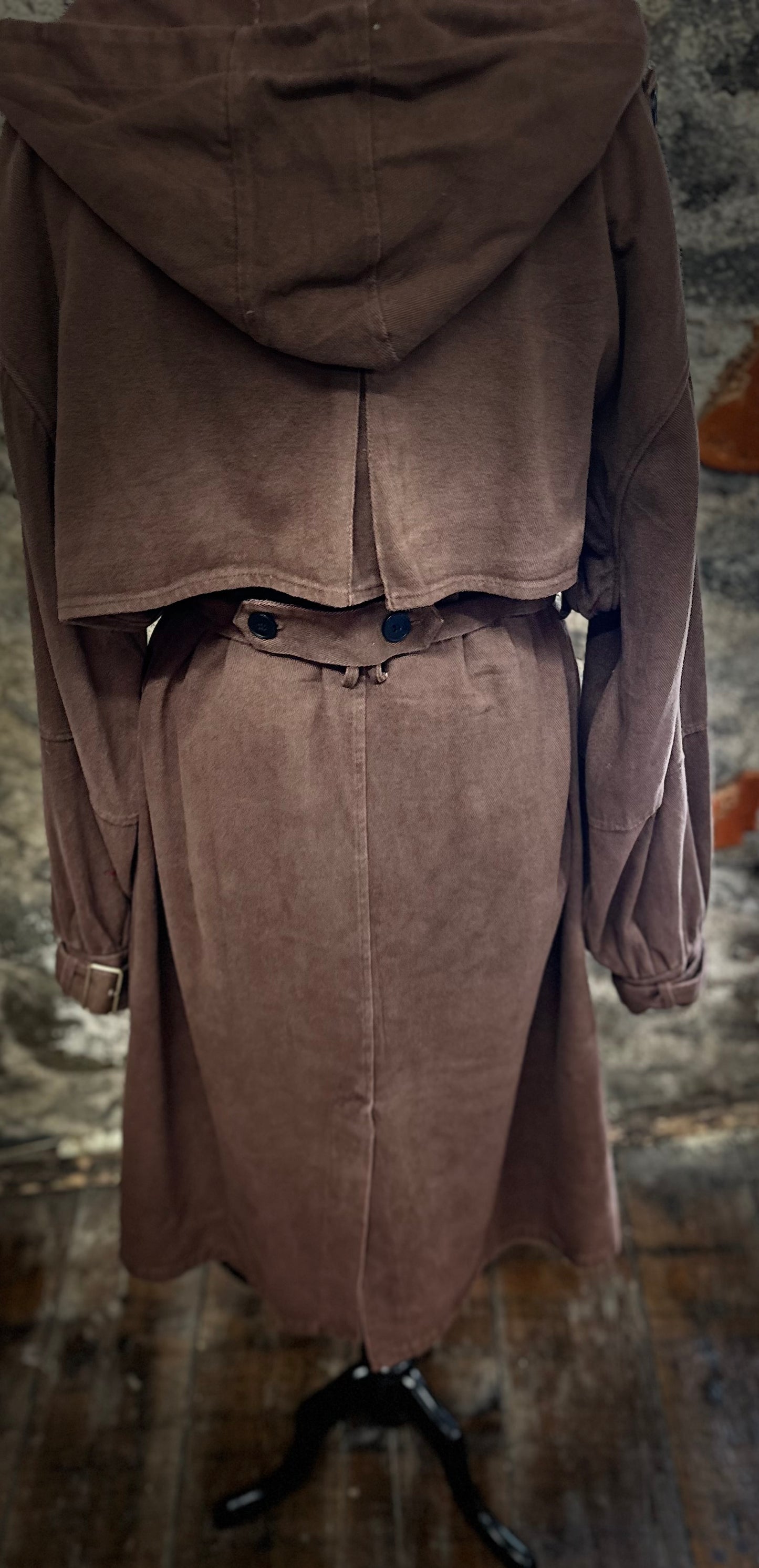 “Felicity “ coco brown hoided Italian trench coat