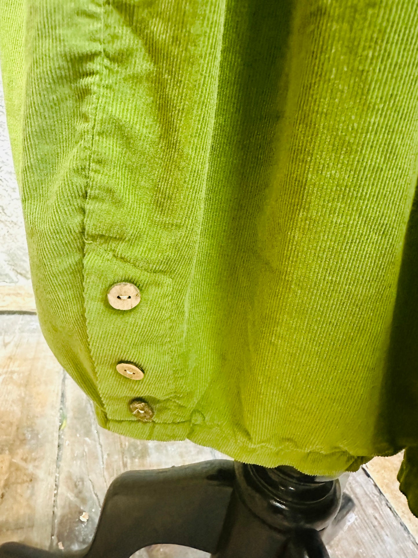 “Tania “ statement button cuff Italian corduroy trousers lime