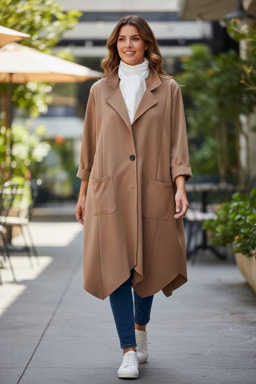 “Lacey “ tan Italian unusual hem heavy jersey cost