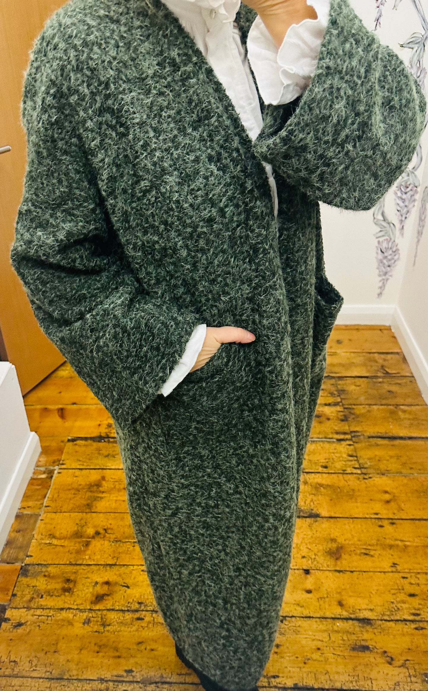 “Kiera “ Forest green cosey full length kimono shacket winter cardi
