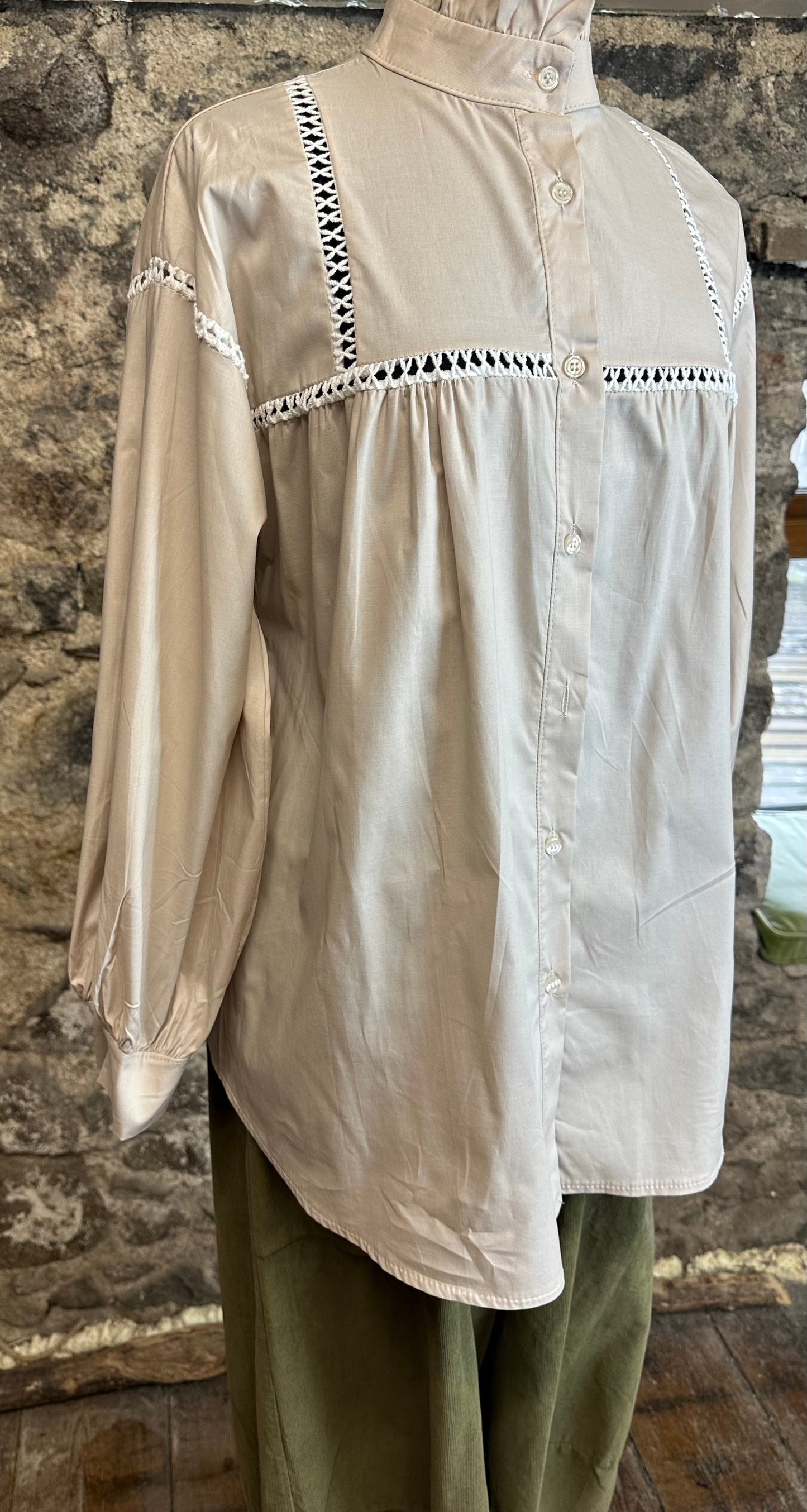 “Annabelle” pilgrim mocha Italian ruffle shirt