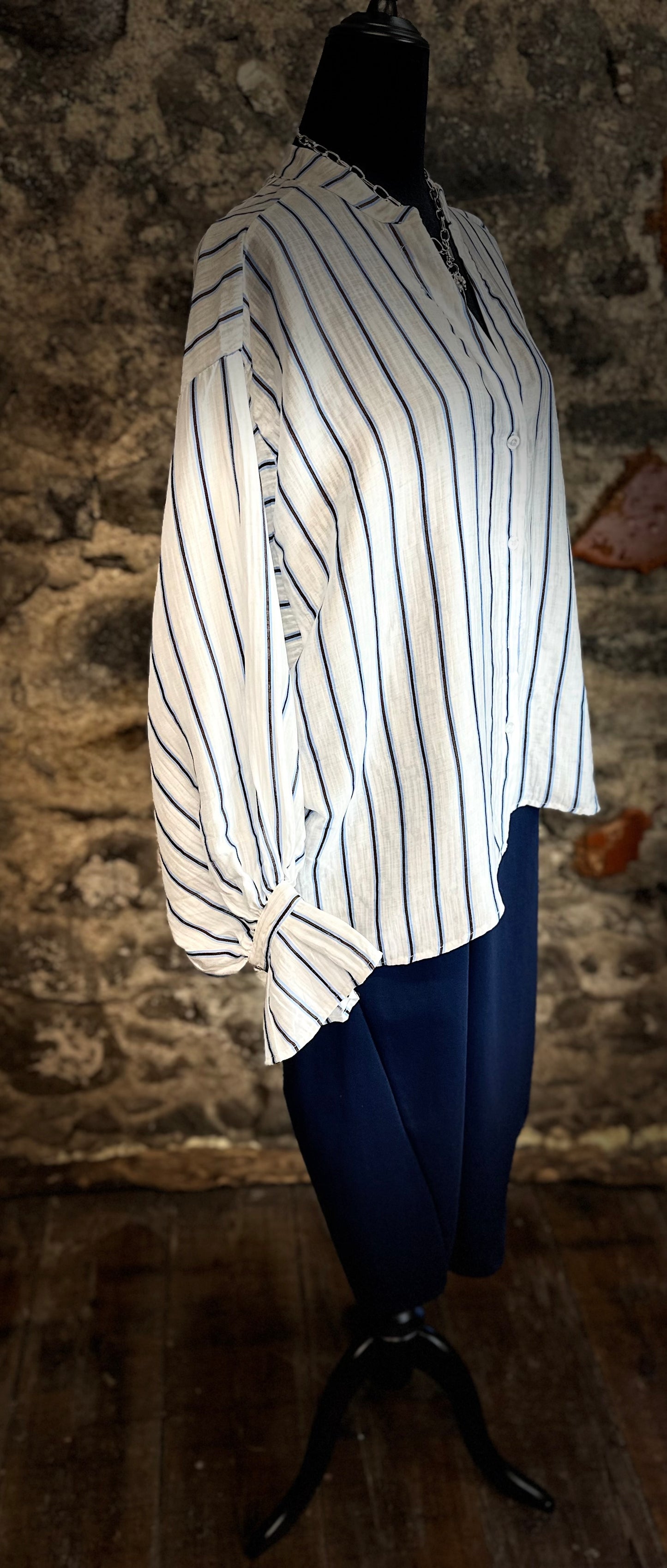“Brontë “ pinstripe renaissance blousson statement Italian blouse
