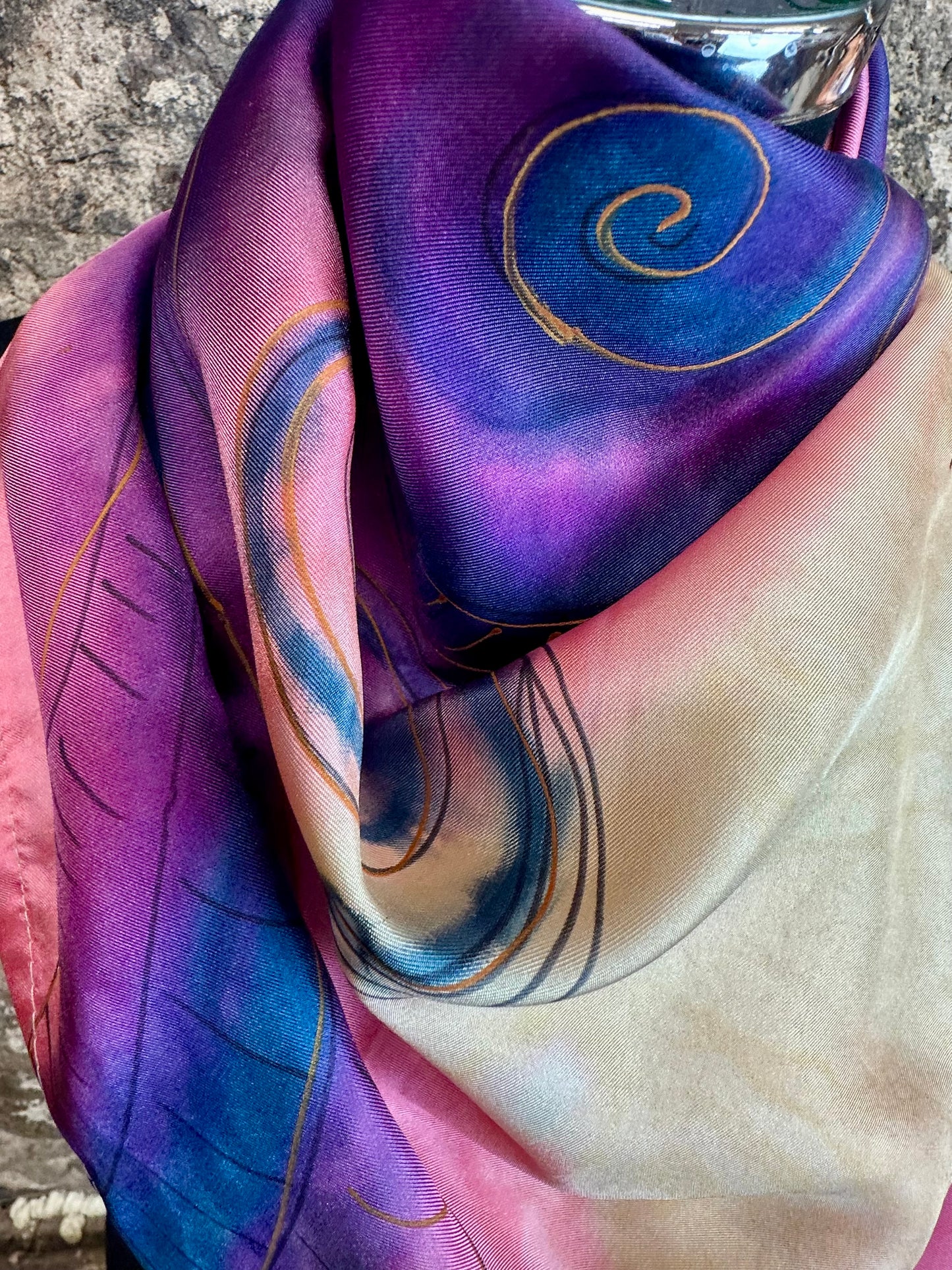 Lorsha Handpainted twill silk scarf