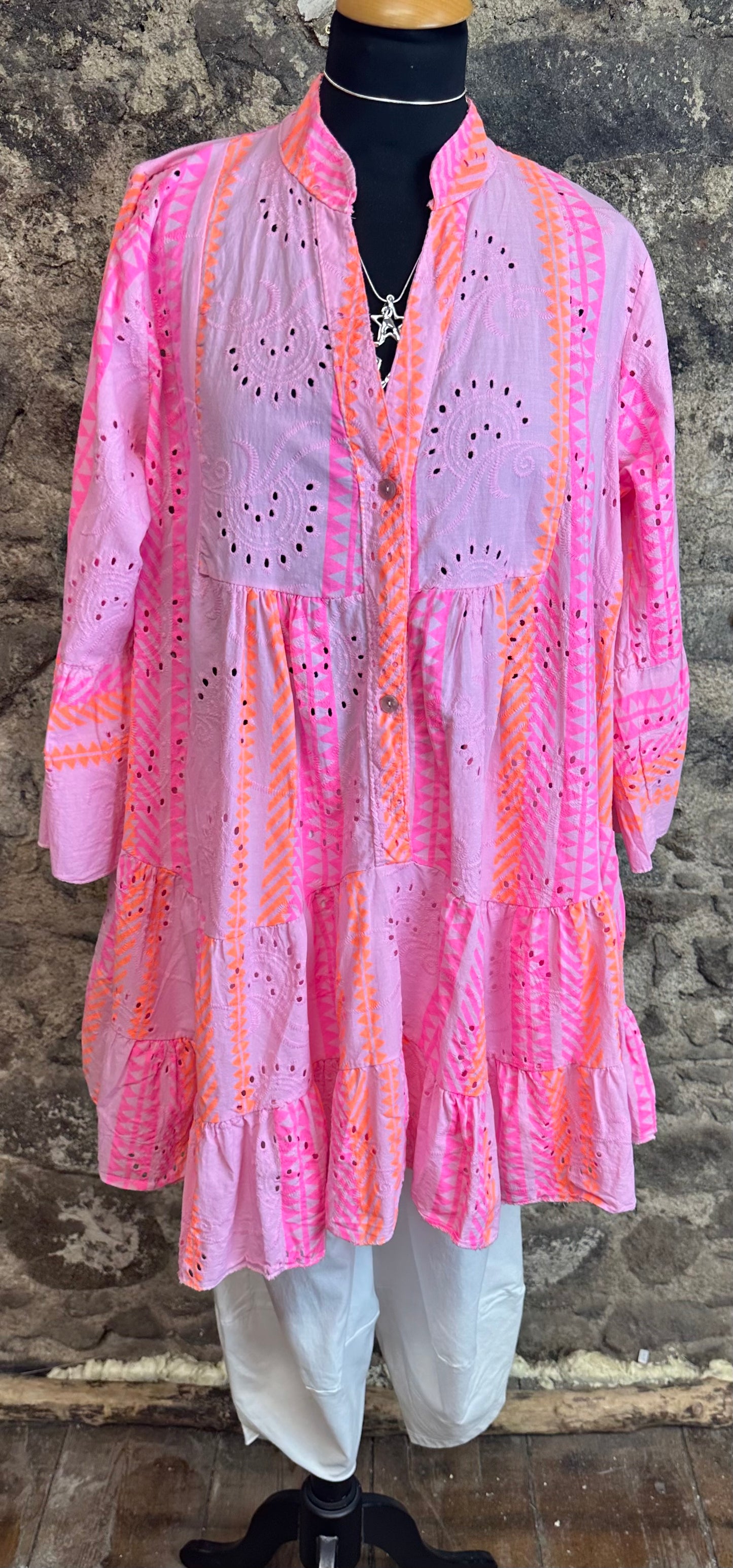 “Corrina” stunning Italian cerise lilac and tangerine dress tunic