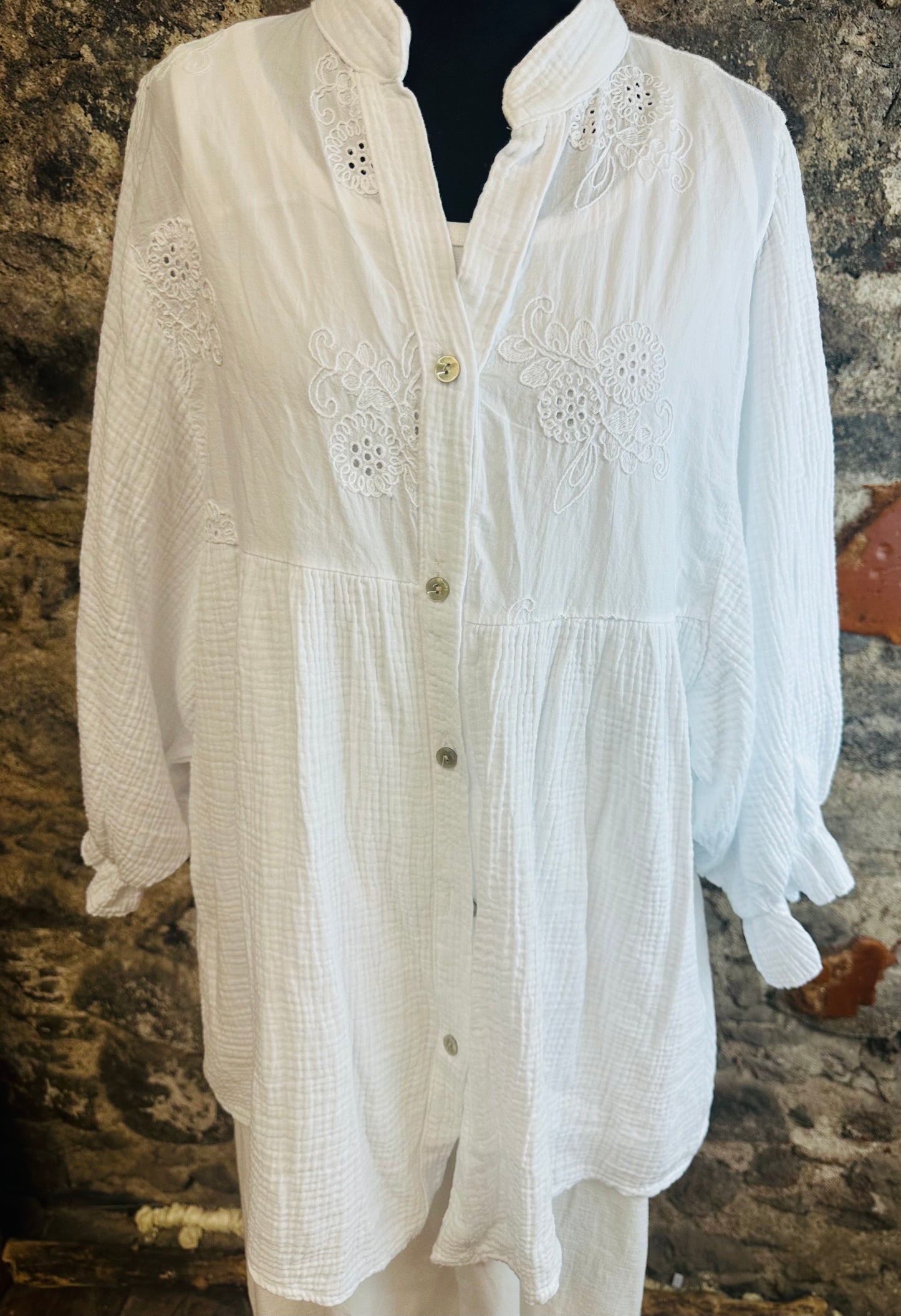 “Harriet “ white Italian cotton and cheese cloth tunic