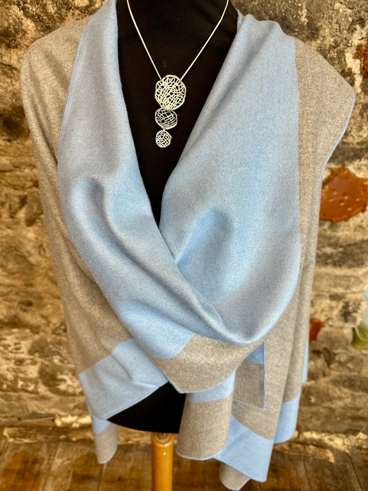 “Roberta “ powder blue and dove grey reversible wrap