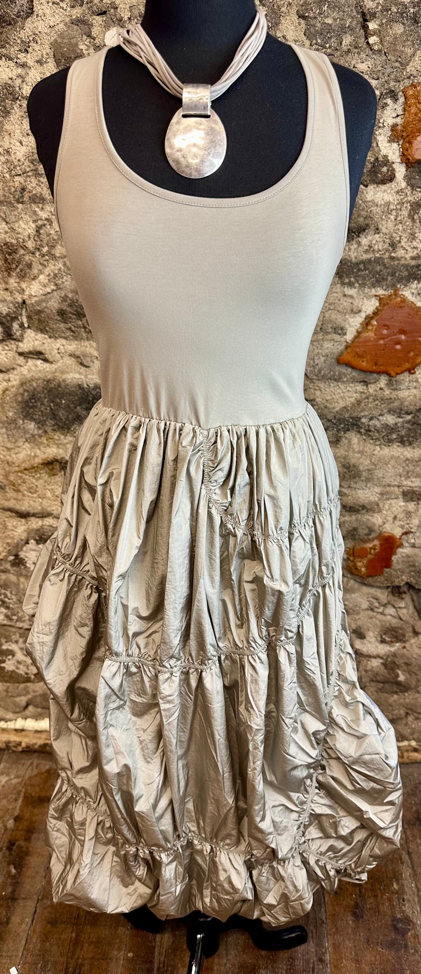 “Raina  “ mocha rushed Italian mixed fabric tank top dress