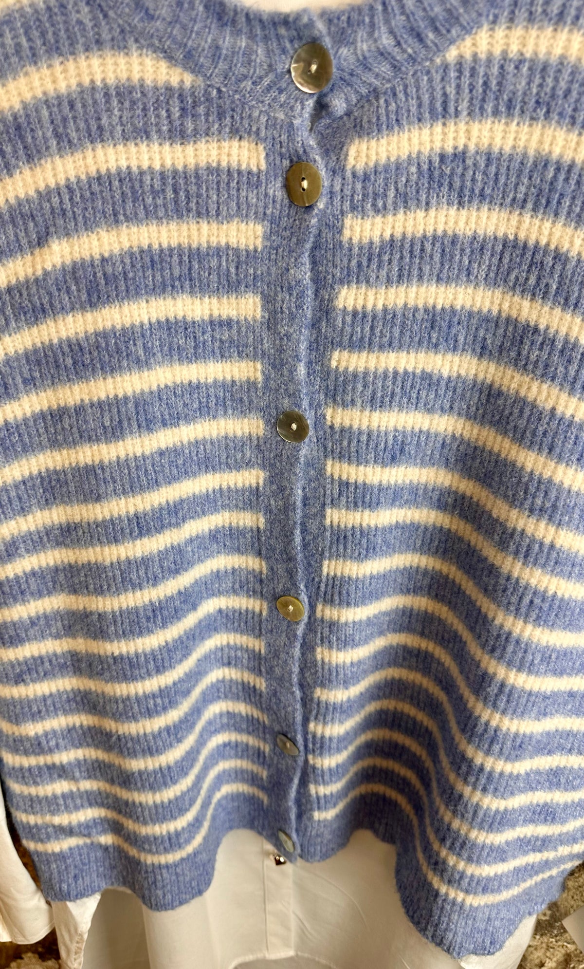 “Jessie” sky blue and cream Italian knit waistcoat