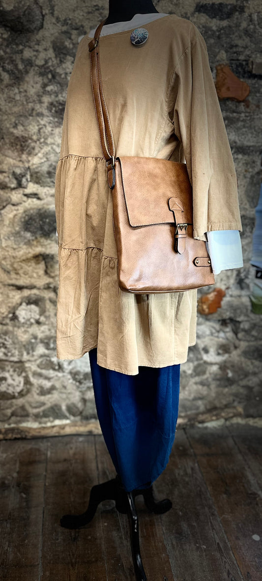 “Katie” warm caramel Italian fine corduroy tunic dress